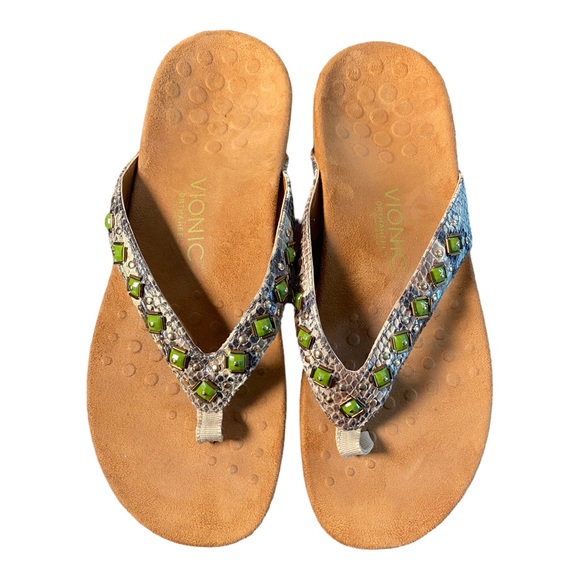 Vionic Beaded Snake Skin Bohemian Sandals 10 - Picture 12 of 14